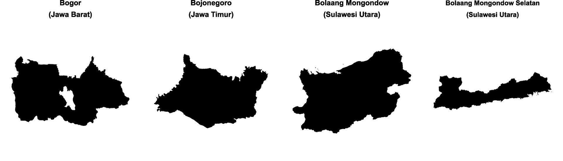 Bogor, Bojonegoro, Bolaang Mongondow, Bolaang Mongondow Selatan outline maps vector