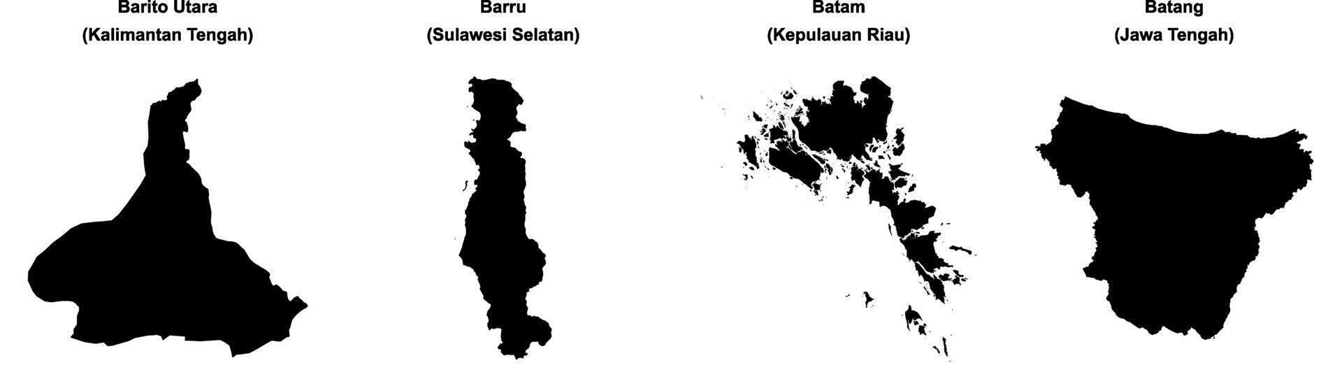 Barito Utara, Barru, Batam, Batang outline maps vector