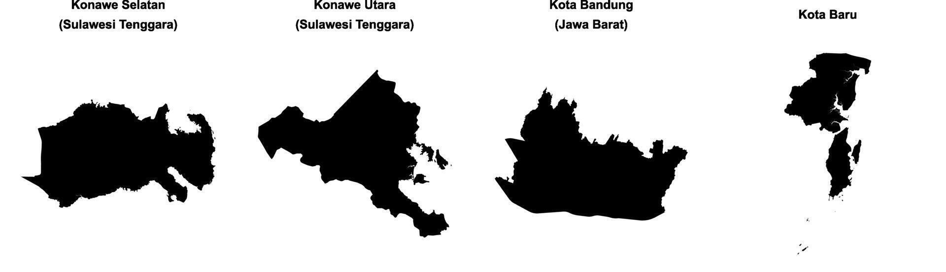 Konawe Selatan, Konawe Utara, Kota Bandung, Kota Baru outline maps vector