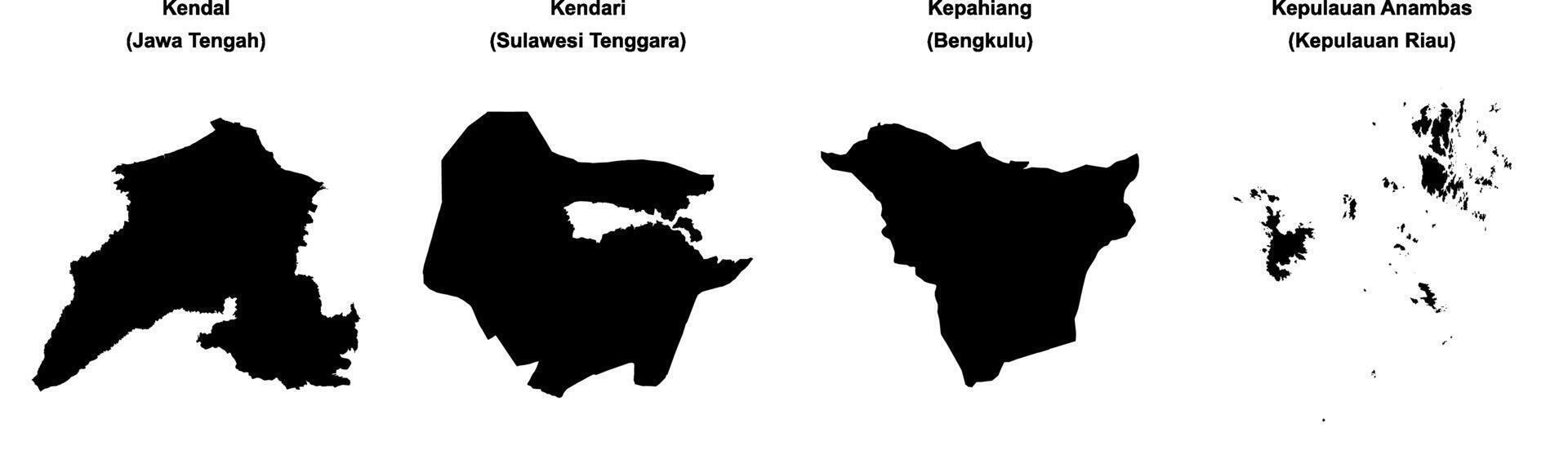 Kendal, Kendari, Kepahiang, Kepulauan Anambas outline maps vector
