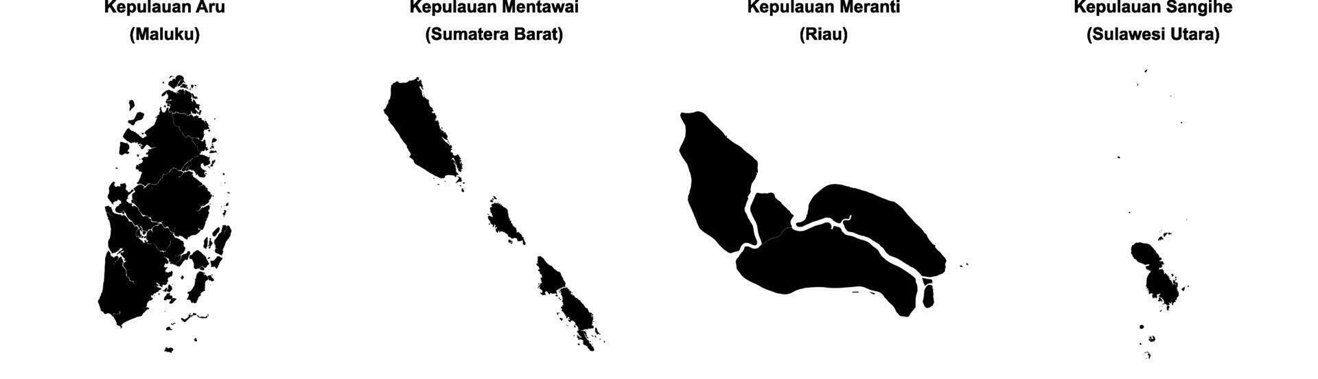 Kepulauan Aru, Kepulauan Mentawai, Kepulauan Meranti, Kepulauan Sangihe outline maps vector