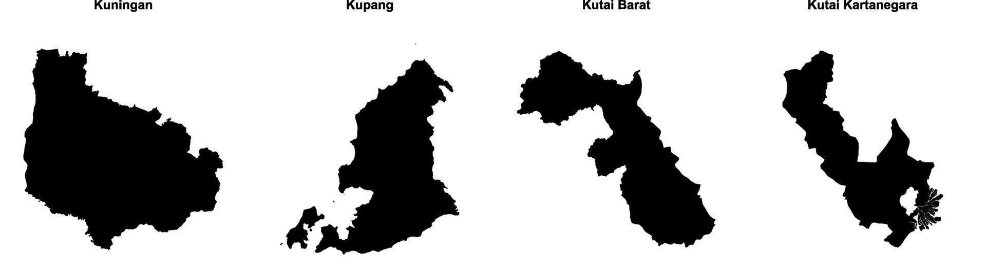 Kuningan, Kupang, Kutai Barat, Kutai Kartanegara outline maps vector