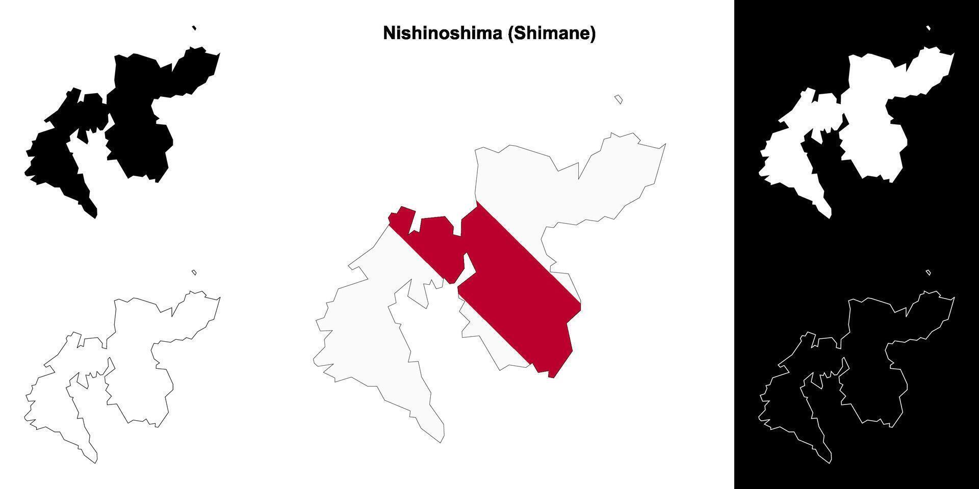 Nishinoshima, Shimane outline map set vector