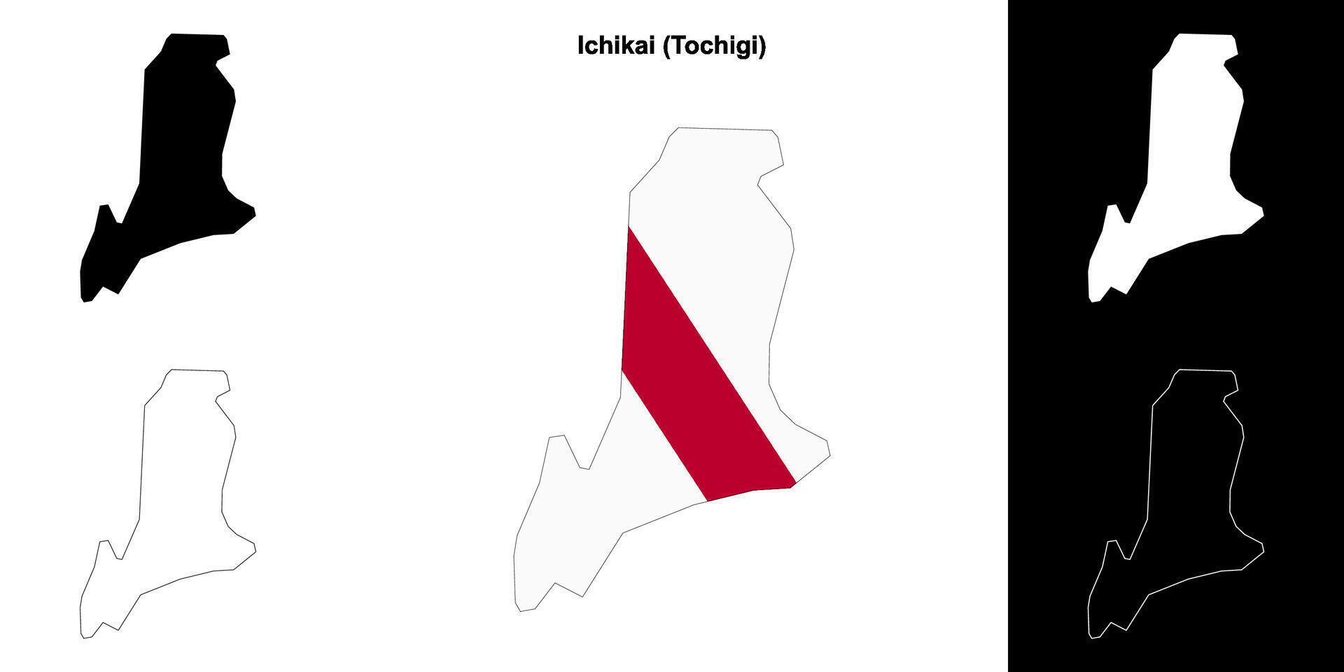 Ichikai, Tochigi outline map set vector