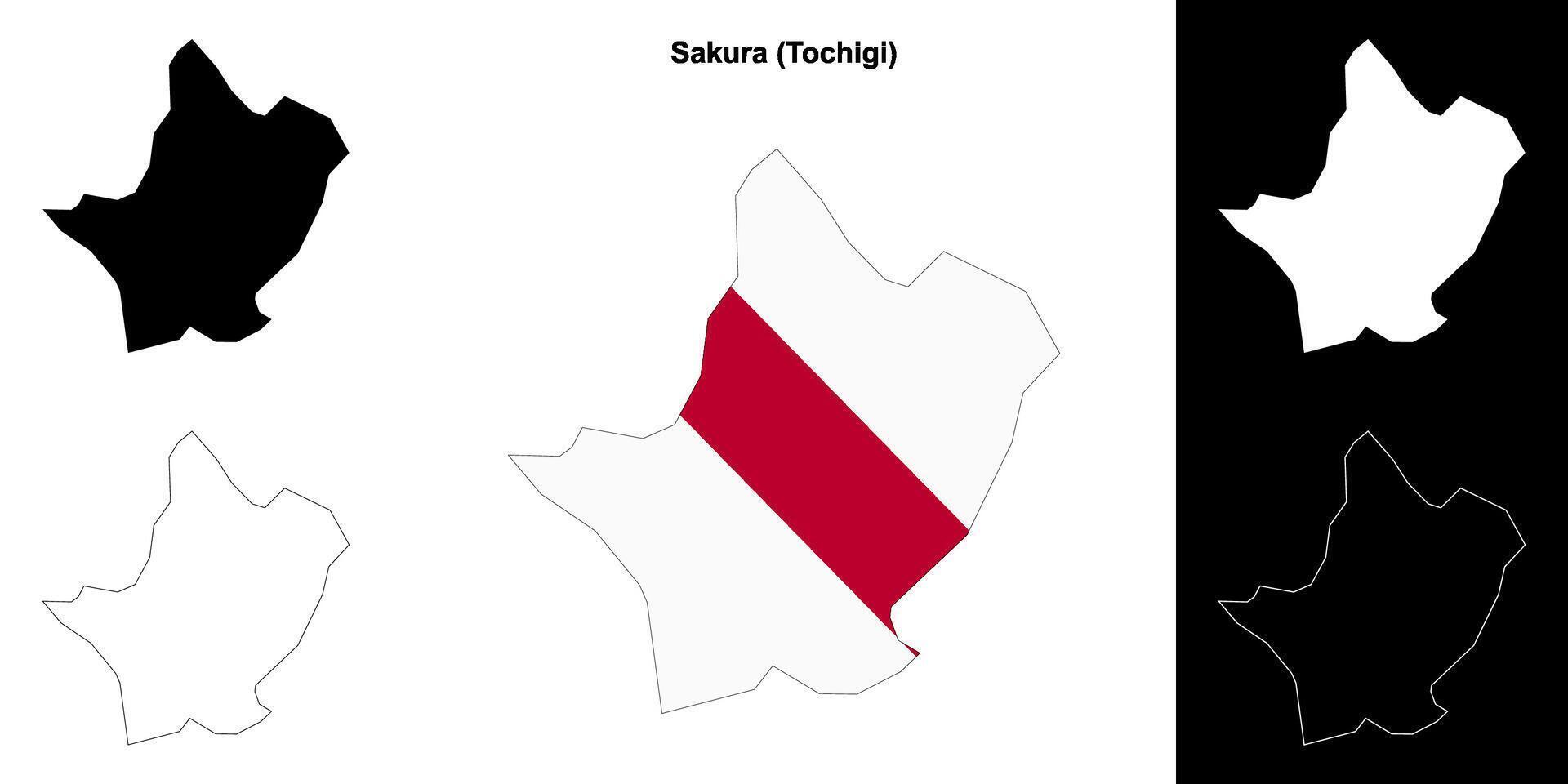 Sakura, Tochigi outline map set vector