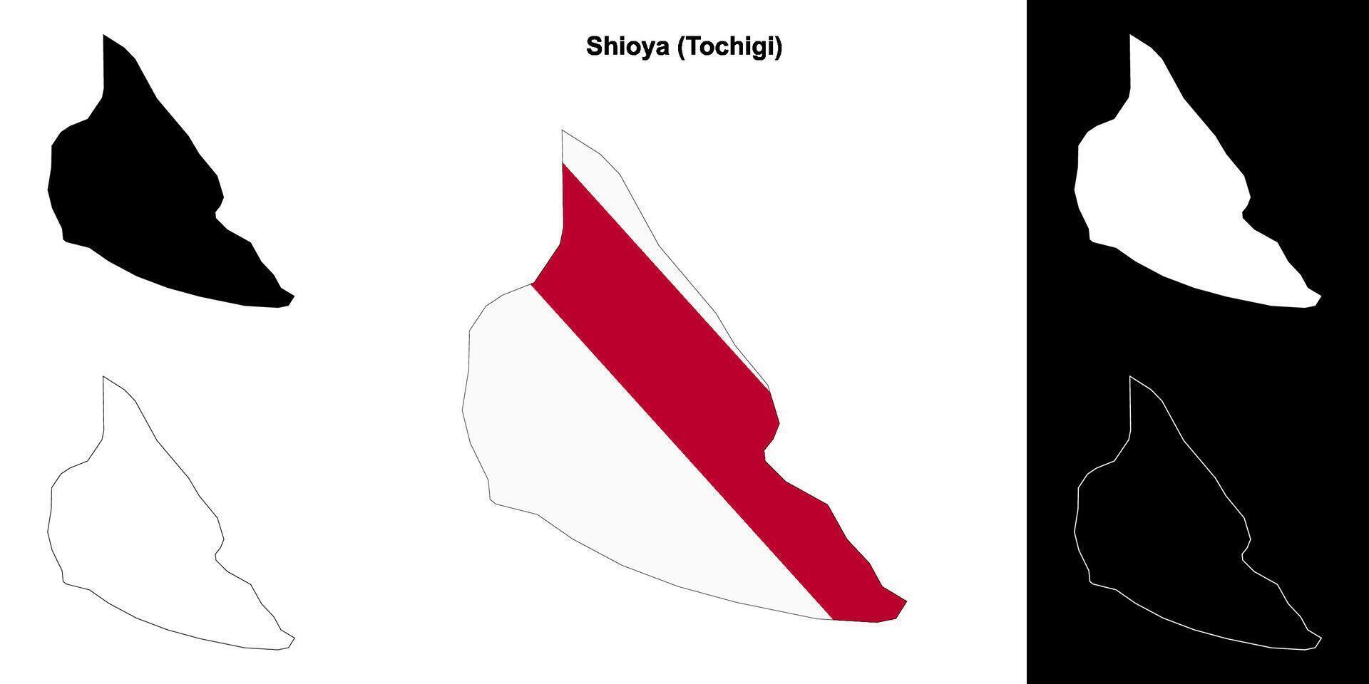 Shioya, Tochigi outline map set vector