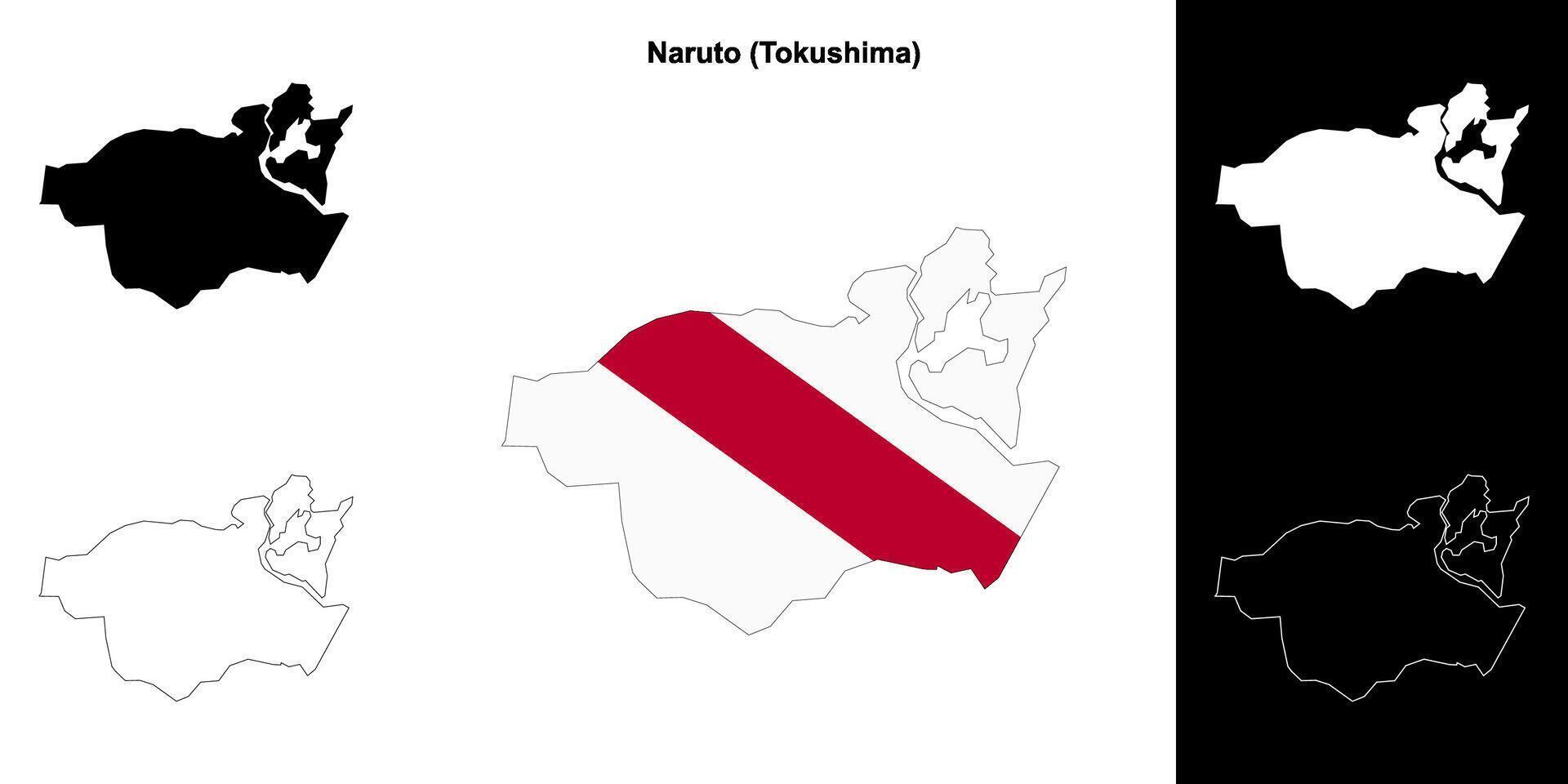 Naruto, Tokushima outline map set vector