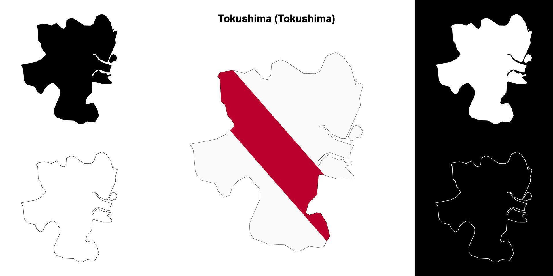 Tokushima, Tokushima outline map set vector