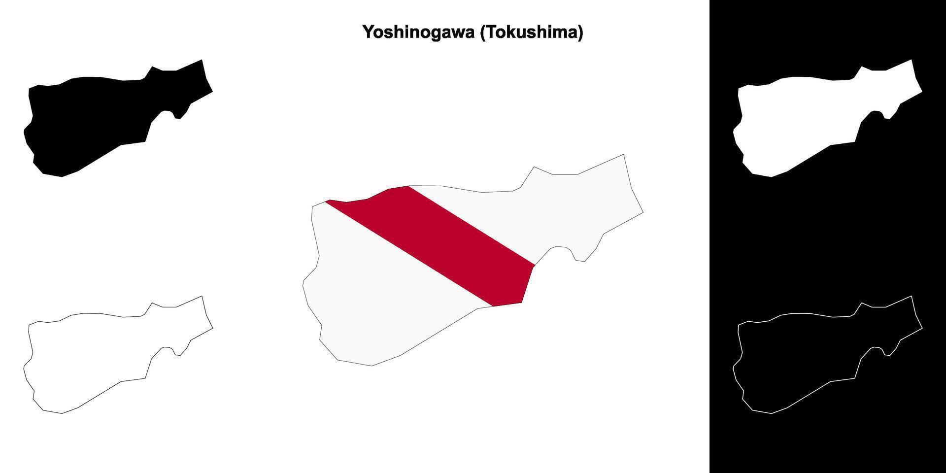 Yoshinogawa, Tokushima outline map set vector