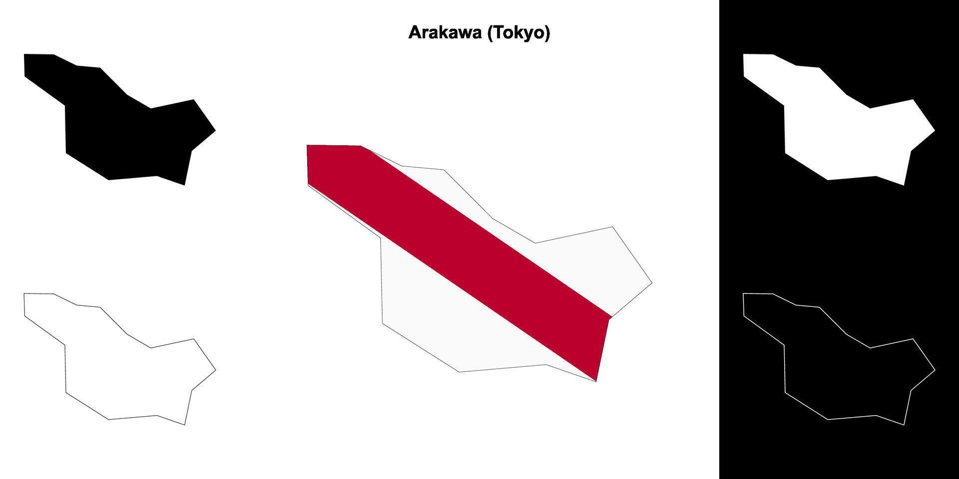 Arakawa, Tokyo outline map set vector
