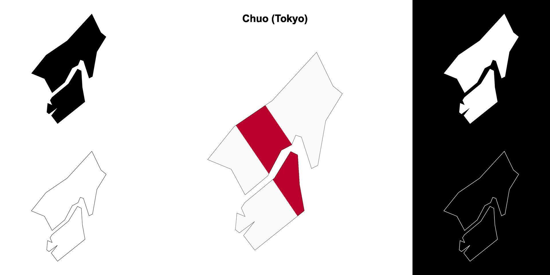 Chuo, Tokyo outline map set vector
