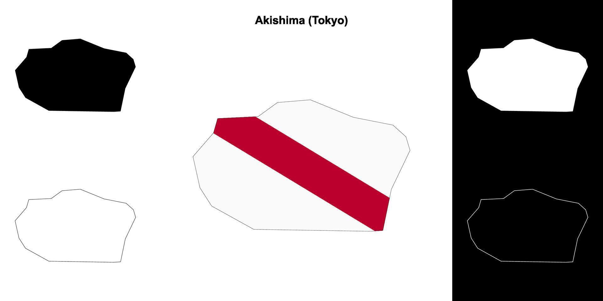 Akishima, Tokyo outline map set vector