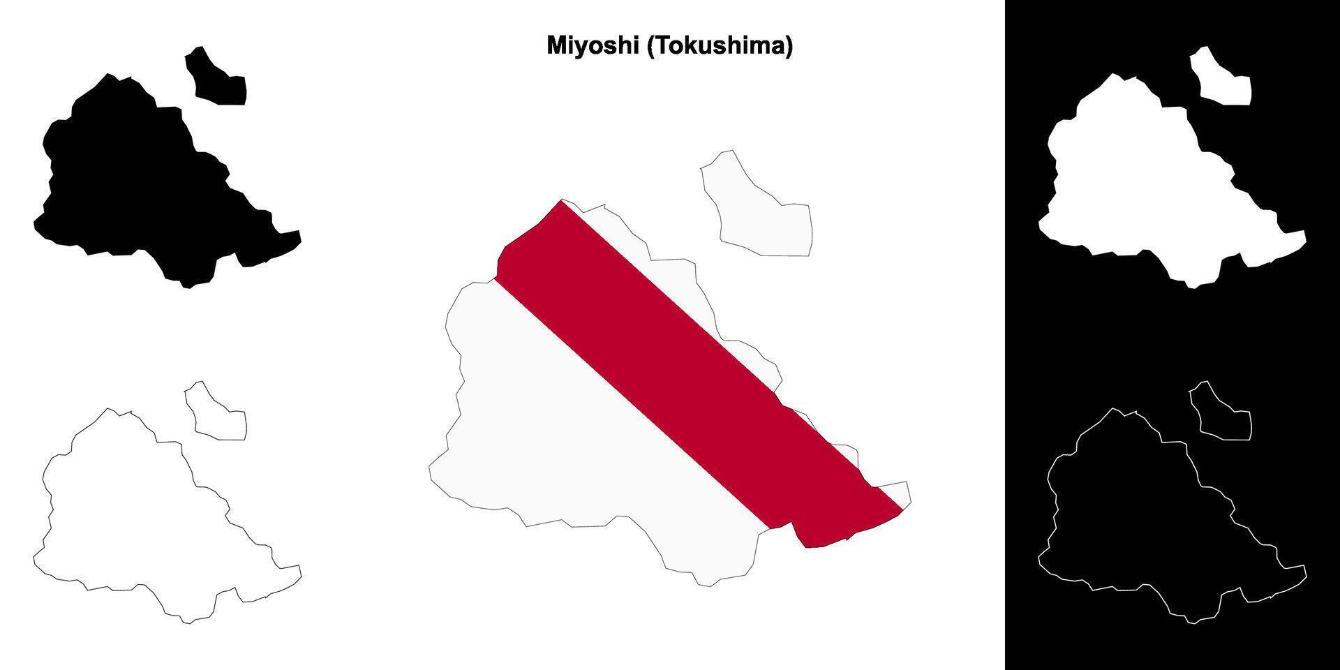 Miyoshi, Tokushima outline map set vector