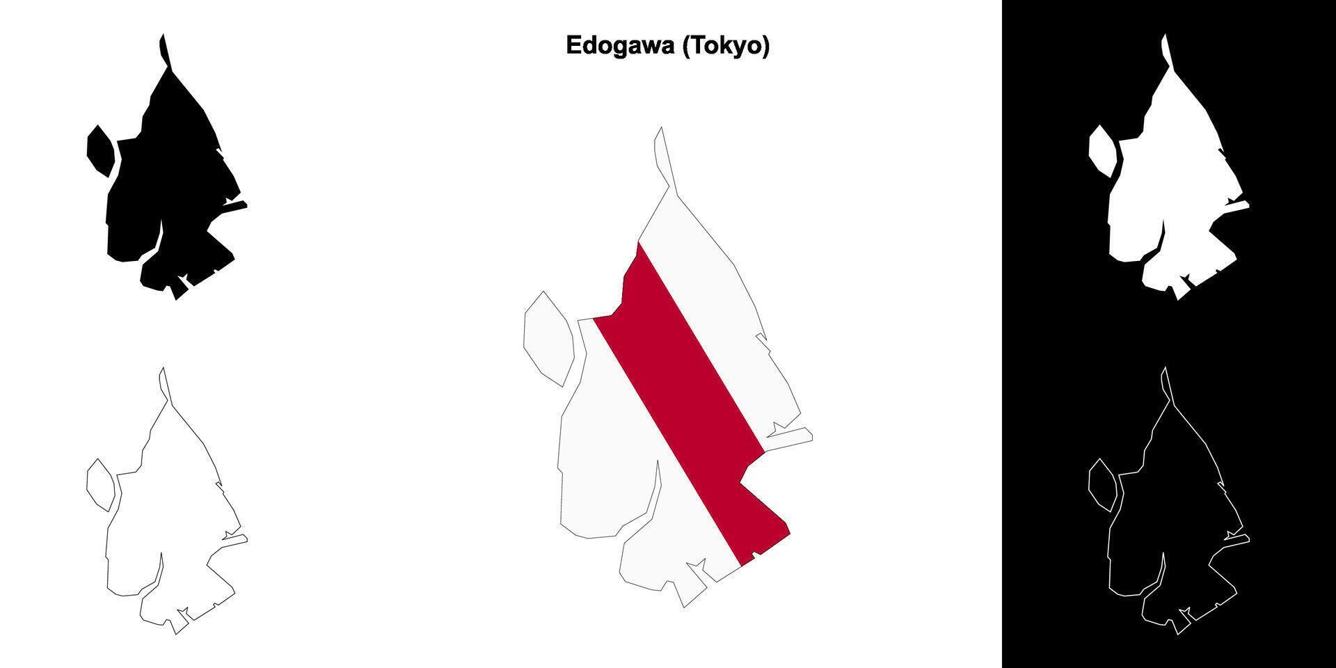 Edogawa, Tokyo outline map set vector