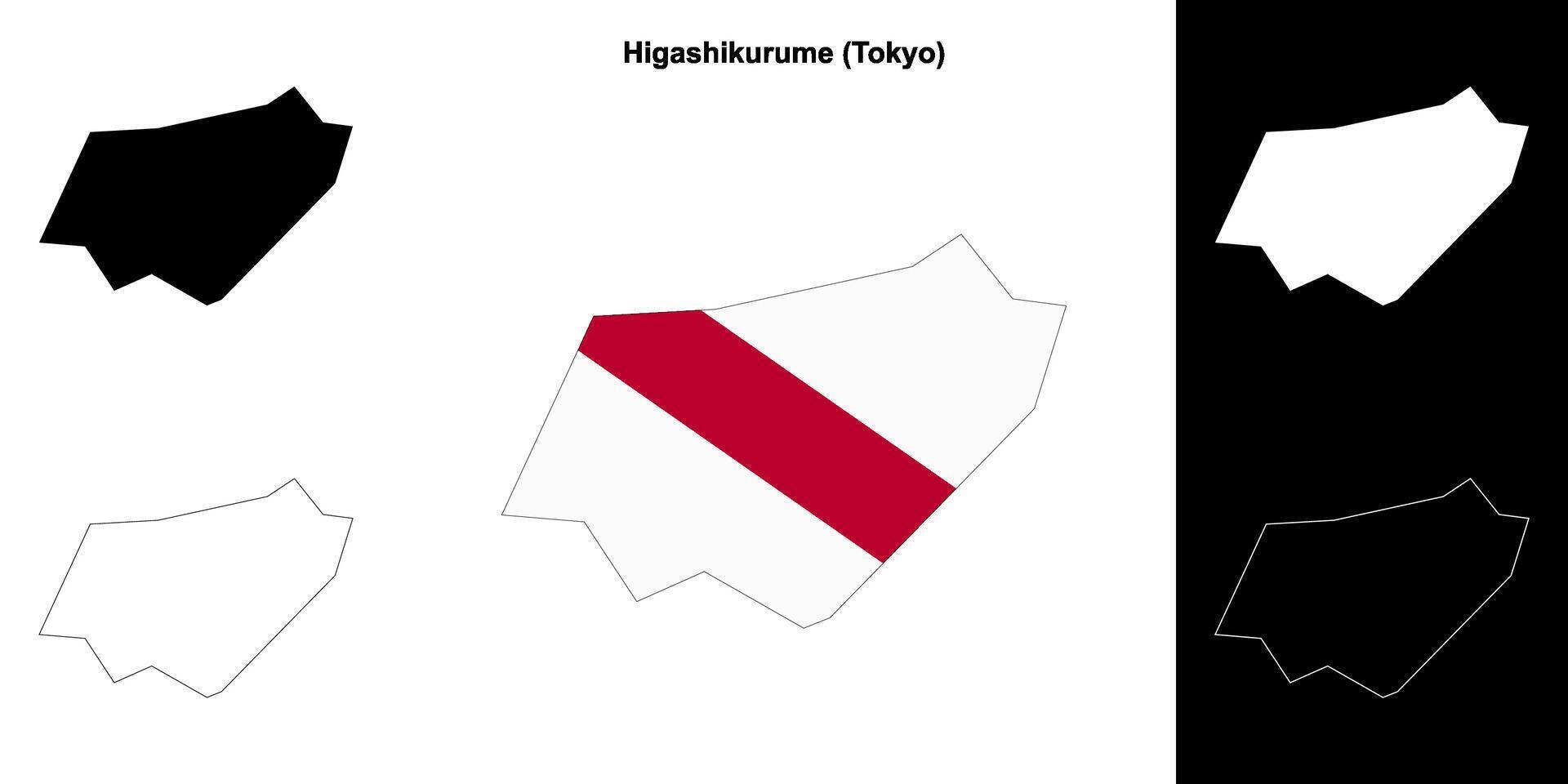 Higashikurume, Tokyo outline map set vector