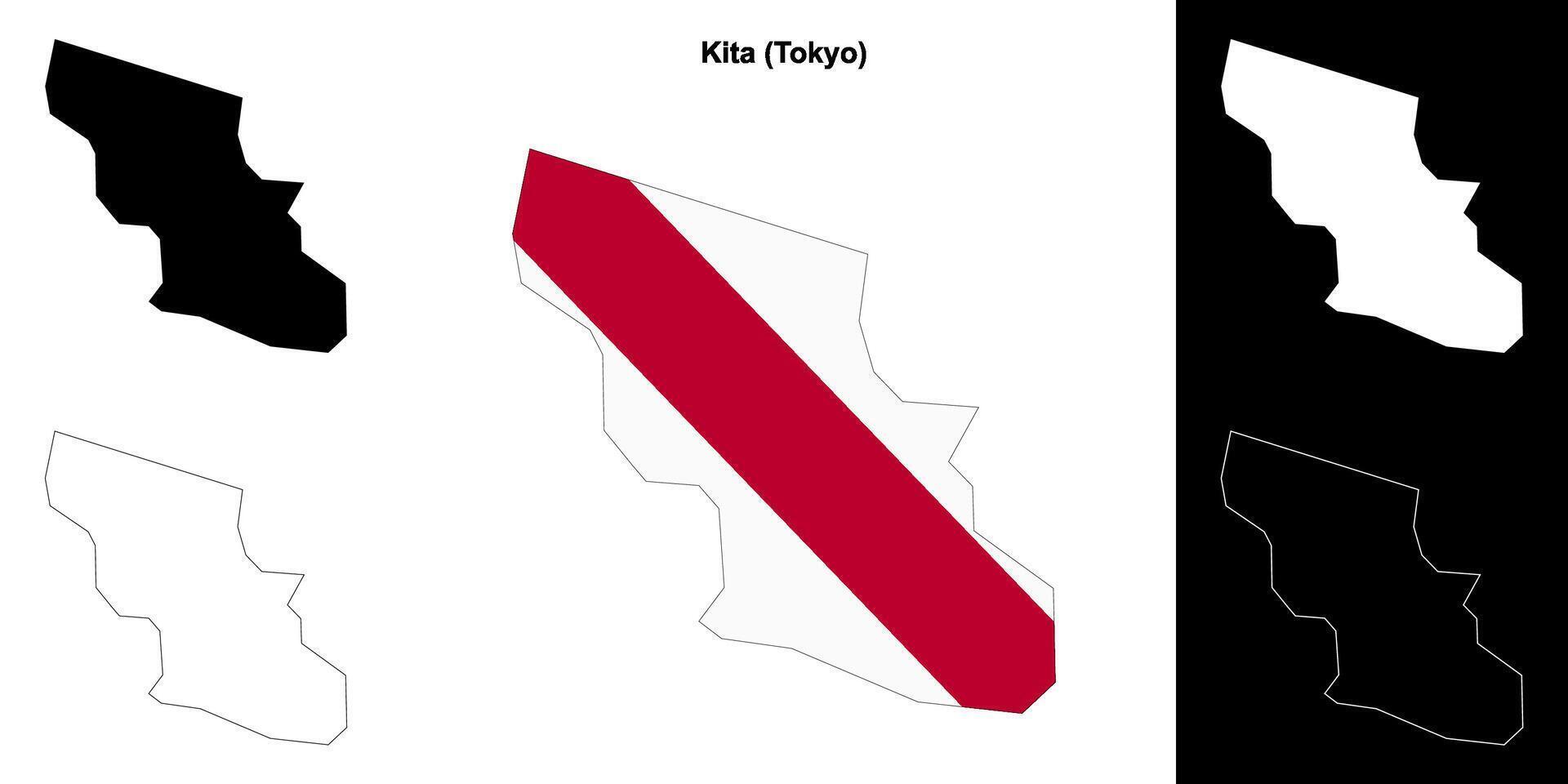 Kita, Tokyo outline map set vector