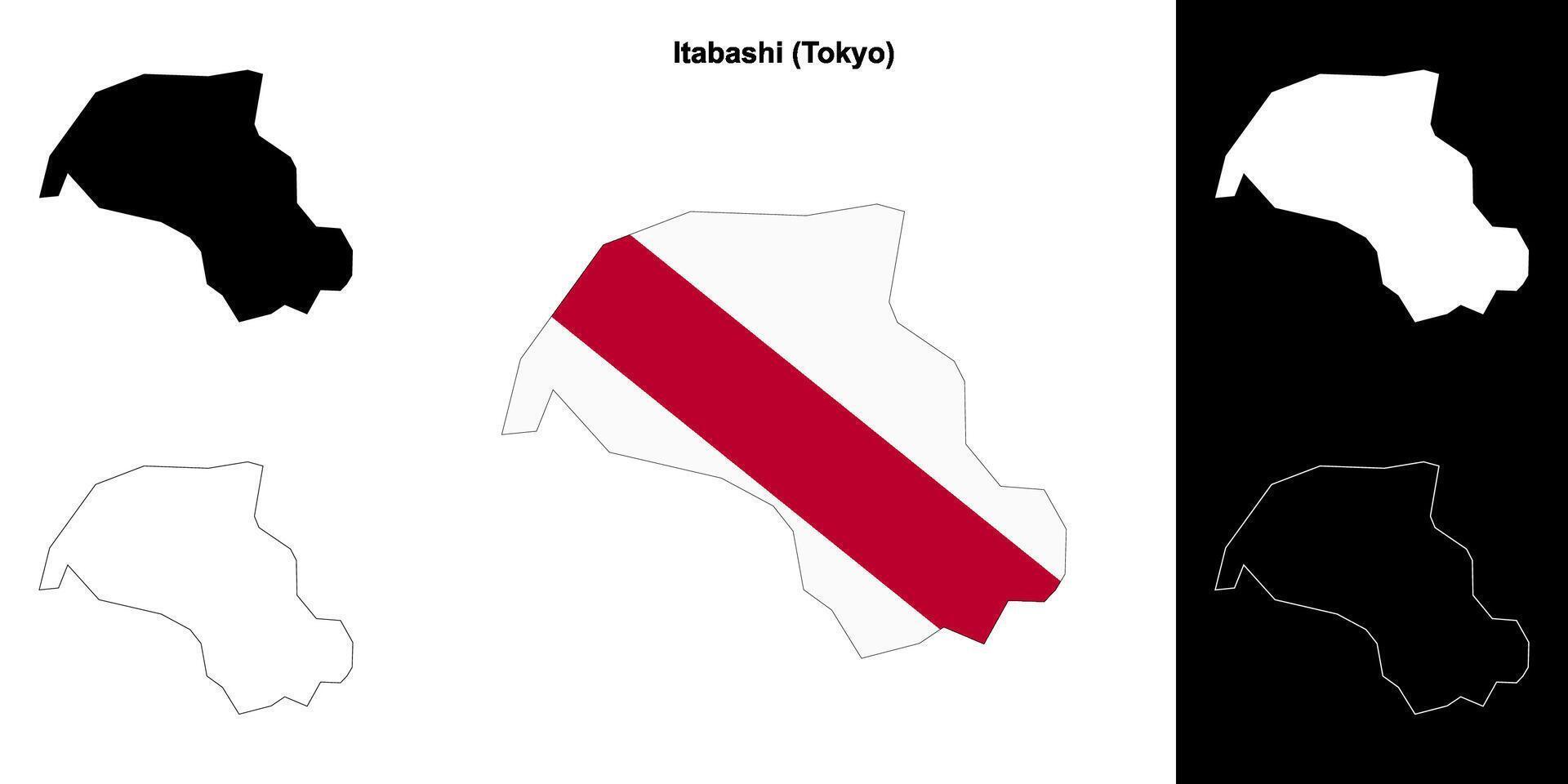 Itabashi, Tokyo outline map set vector