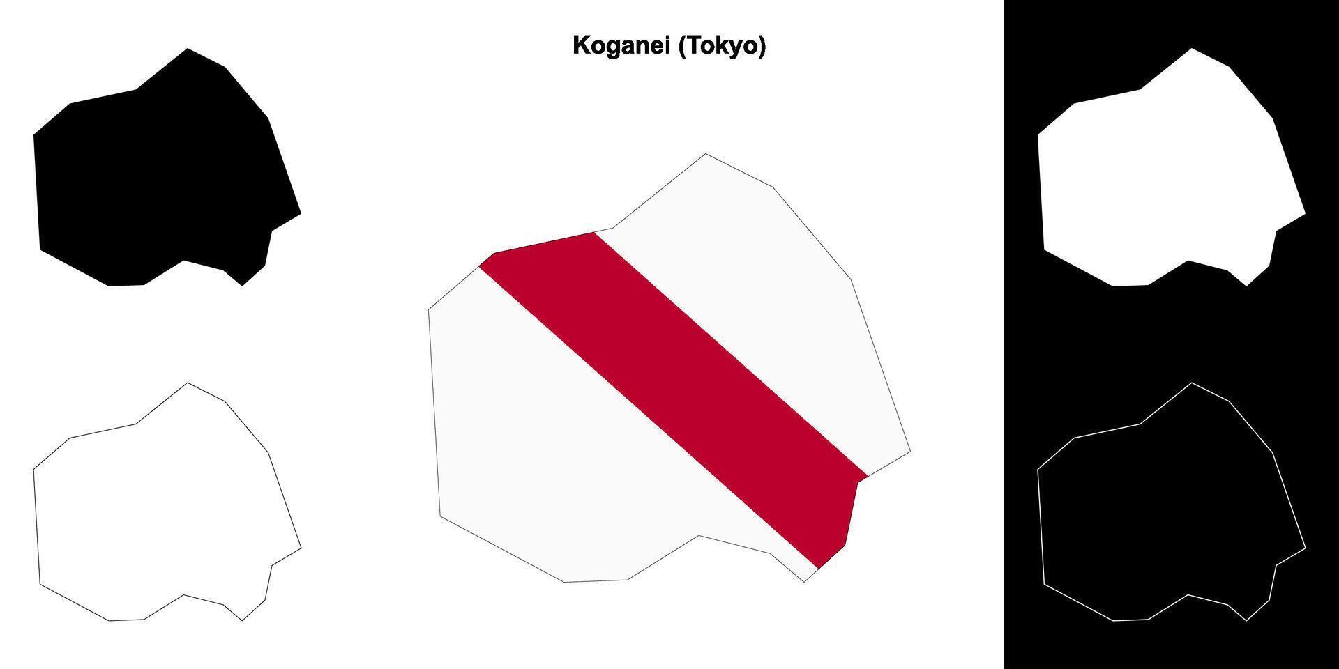 Koganei, Tokyo outline map set vector