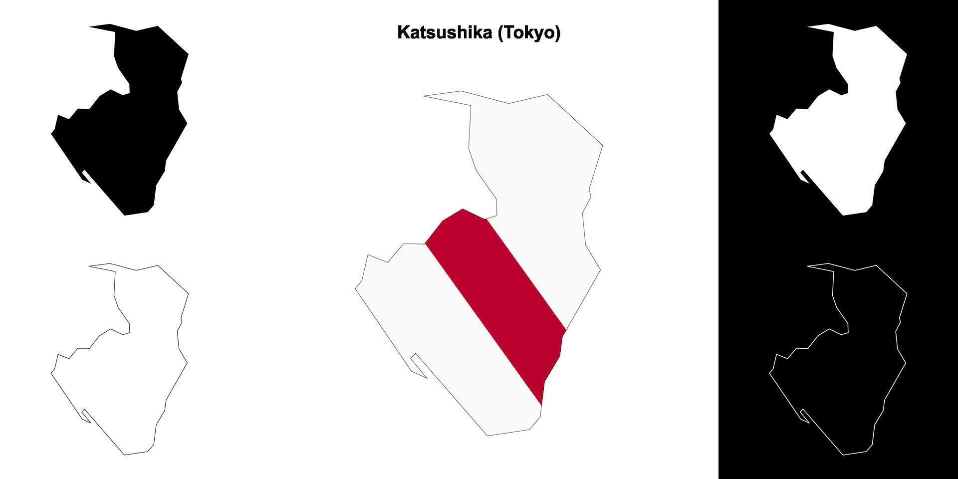 Katsushika, Tokyo outline map set vector