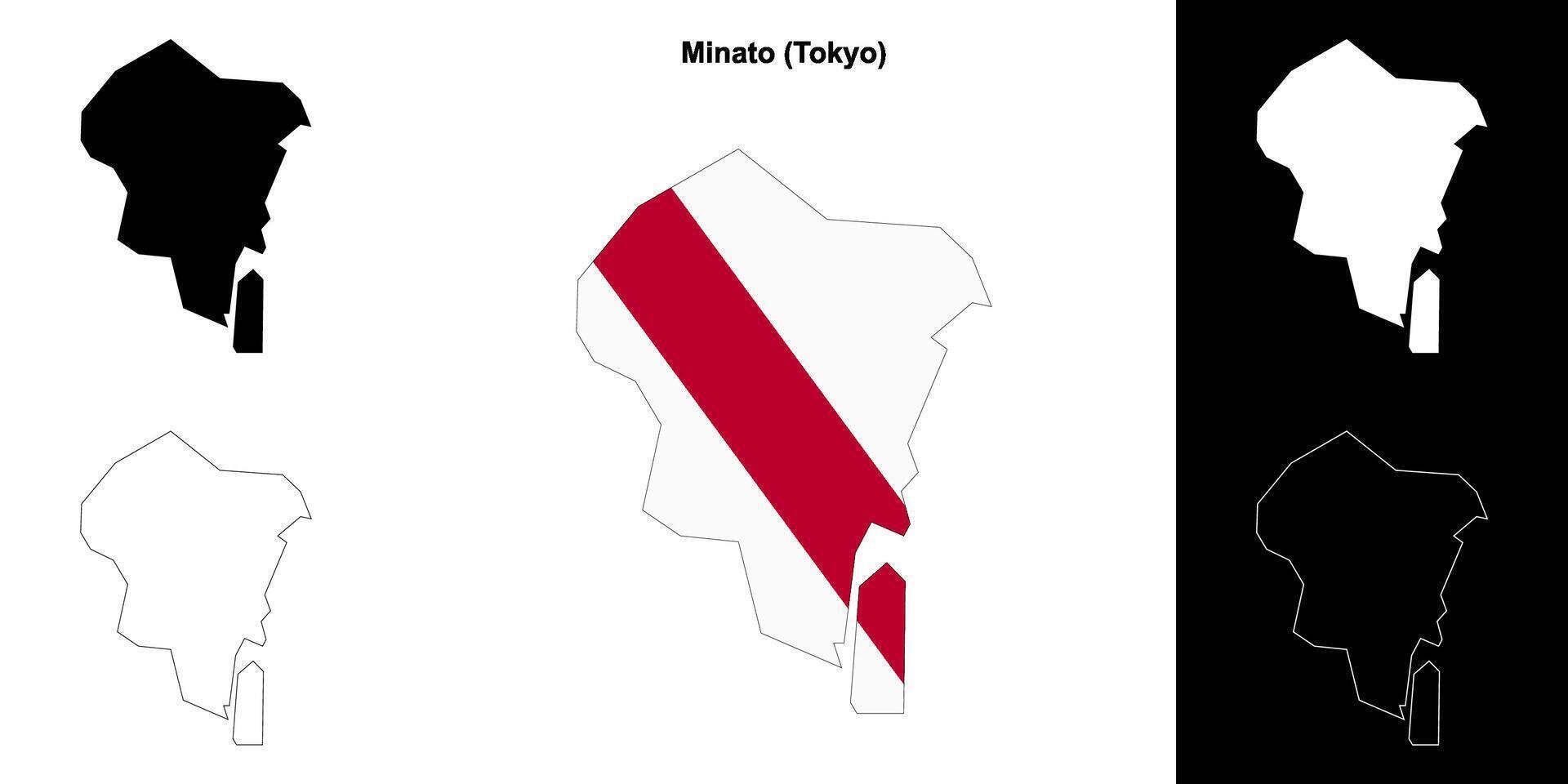 Minato, Tokyo outline map set vector