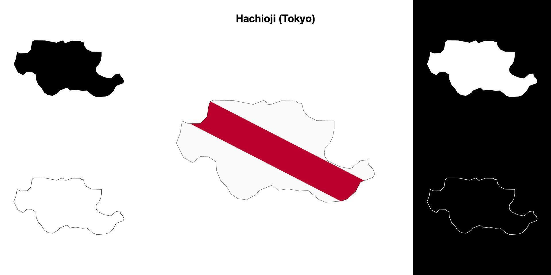 Hachioji, Tokyo outline map set vector