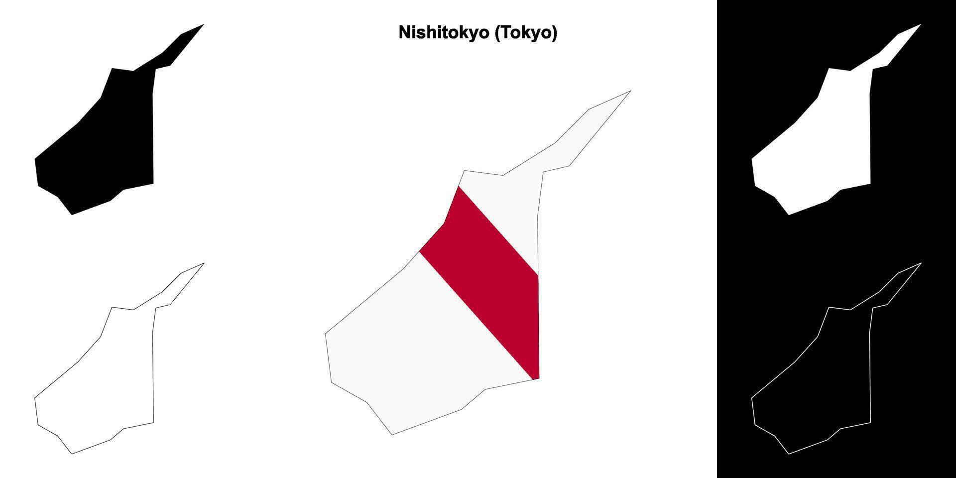 Nishitokyo, Tokyo outline map set vector
