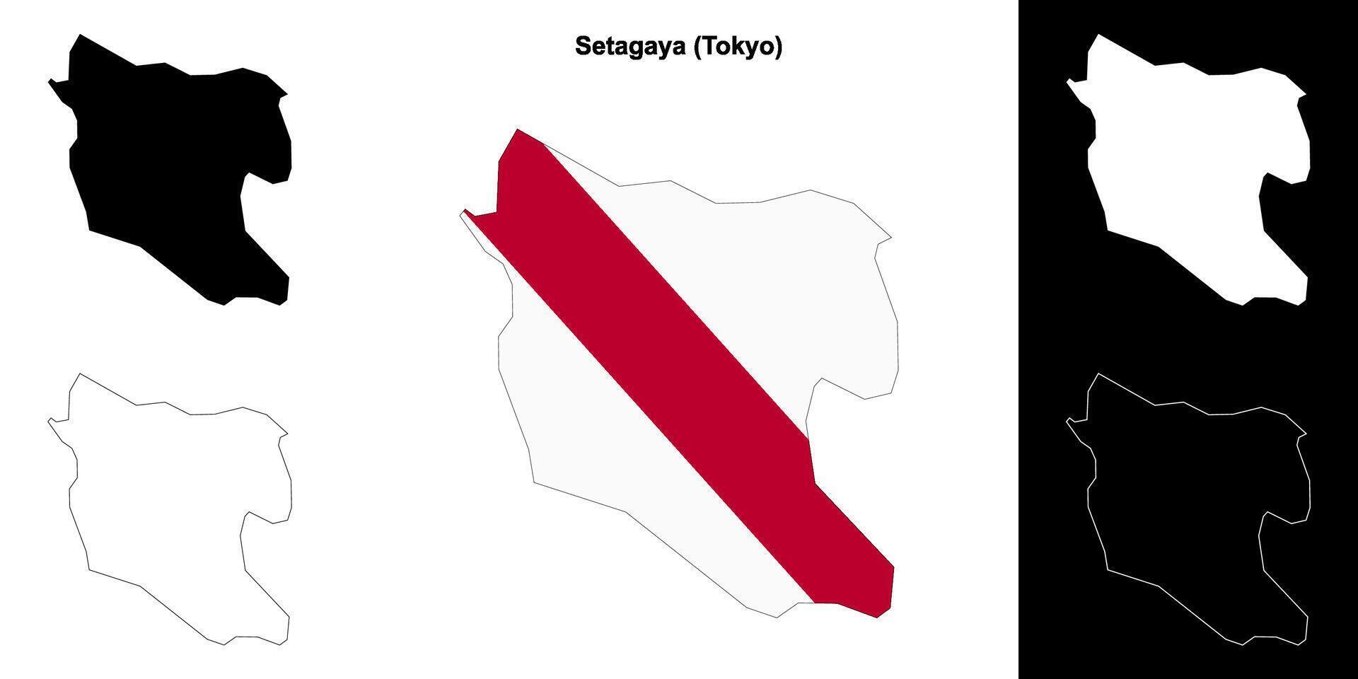 Setagaya, Tokyo outline map set vector