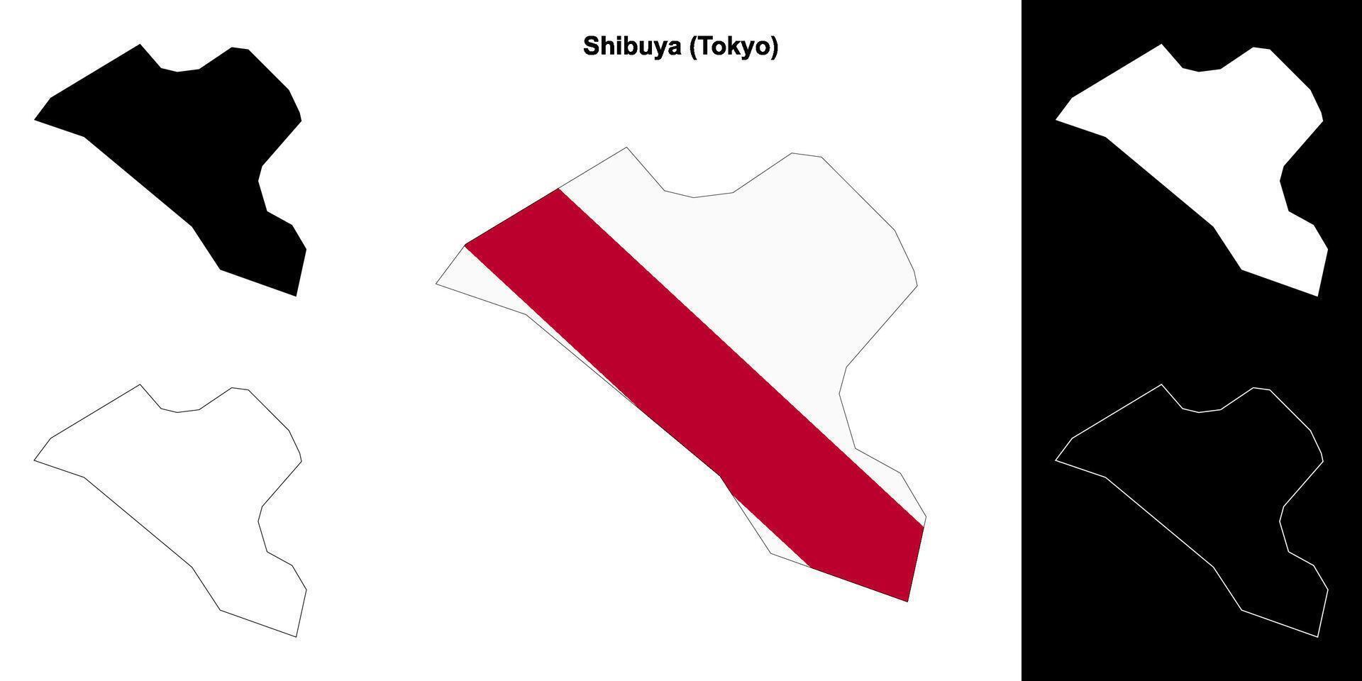 Shibuya, Tokyo outline map set vector