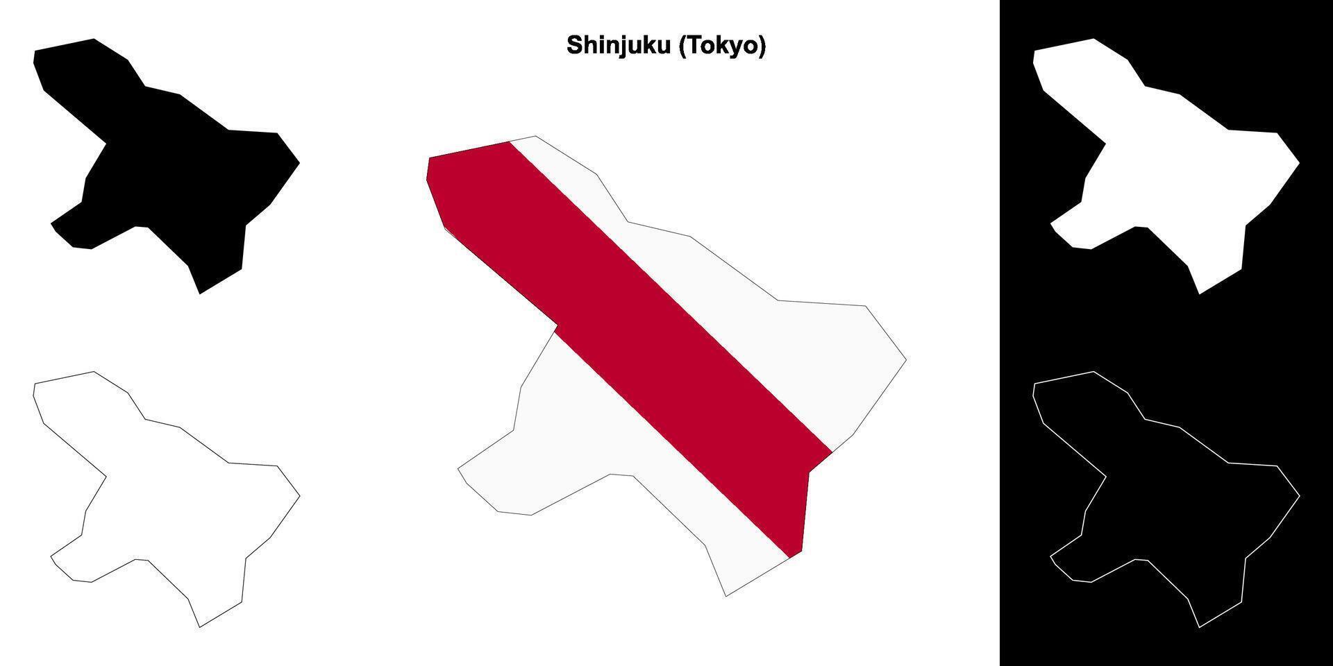 Shinjuku, Tokyo outline map set vector
