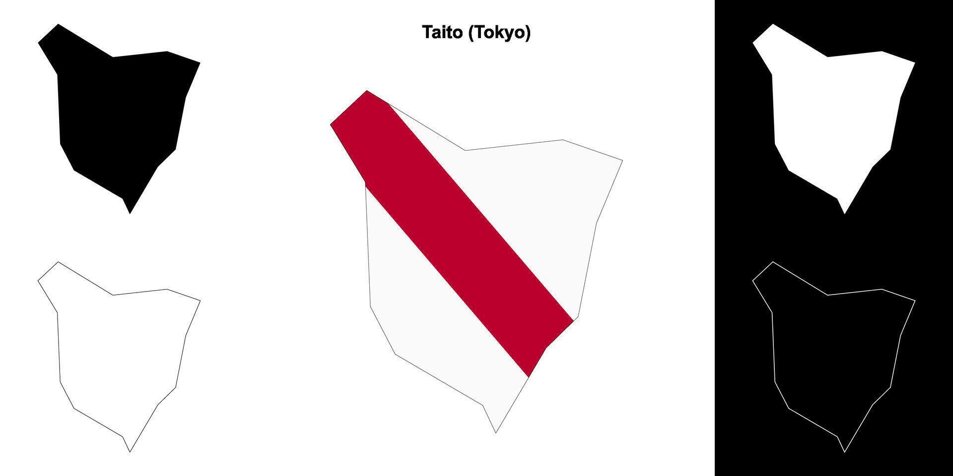 Taito, Tokyo outline map set vector