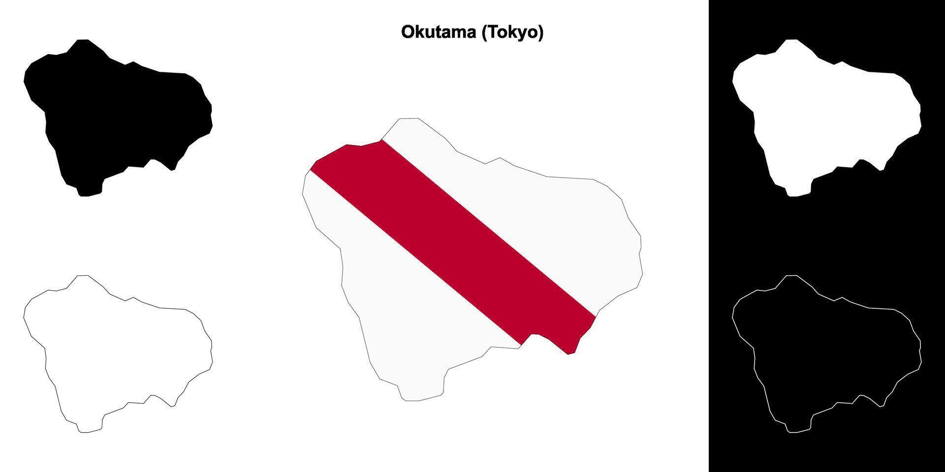 Okutama, Tokyo outline map set vector