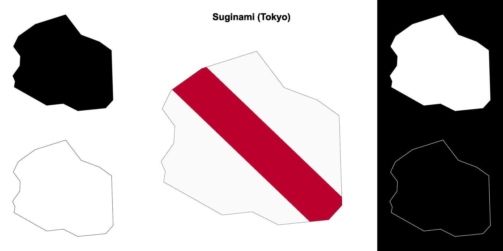 Suginami, Tokyo outline map set vector