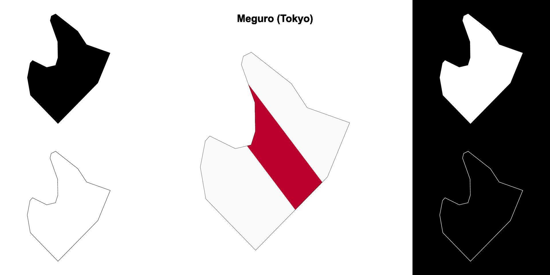 Meguro, Tokyo outline map set vector