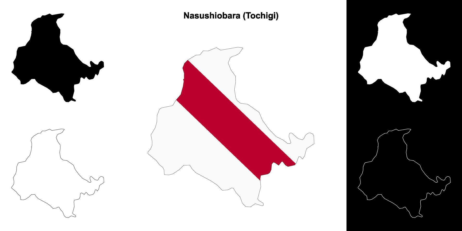 Nasushiobara, Tochigi outline map set vector