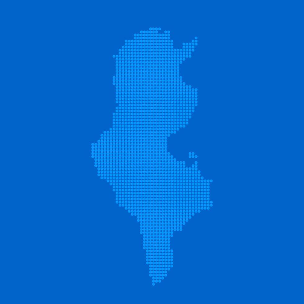 Blue halftone dot outline map background of Tunisia vector