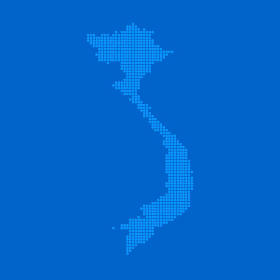 Blue halftone dot outline map background of Vietnam vector