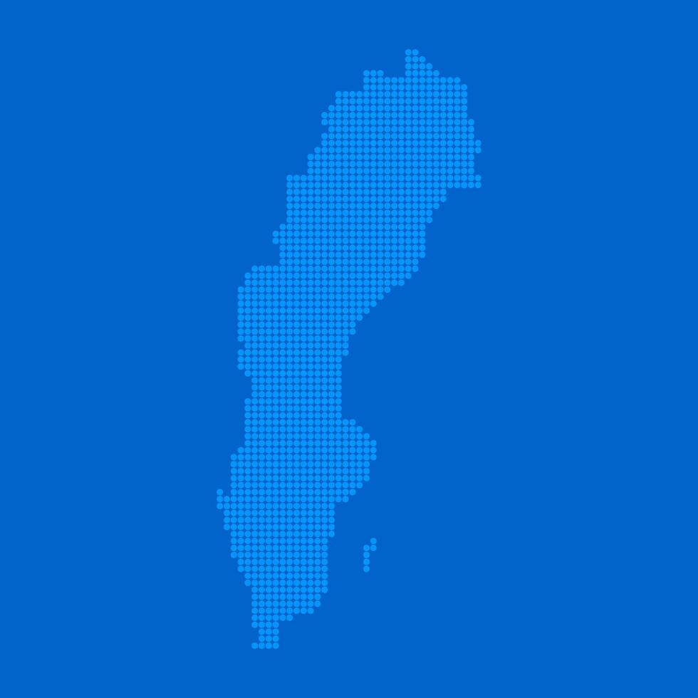 Blue halftone dot outline map background of Sweden vector