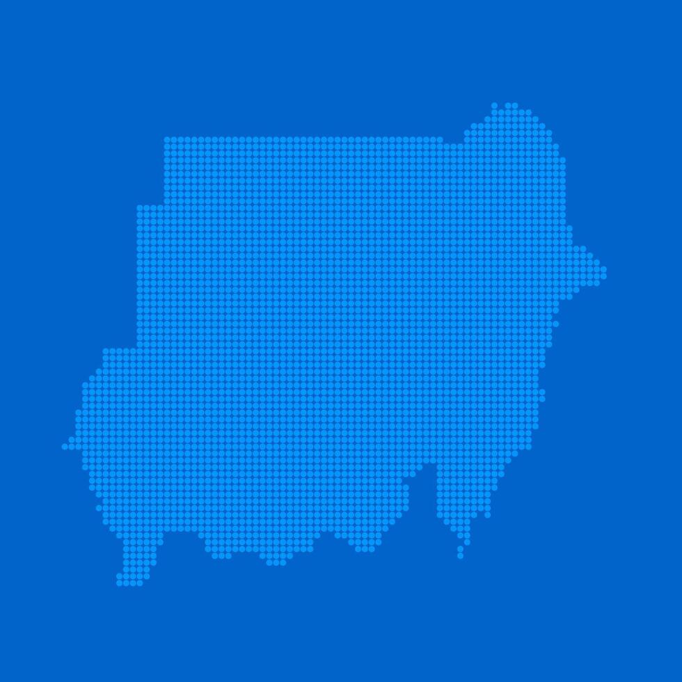 Blue halftone dot outline map background of Sudan vector