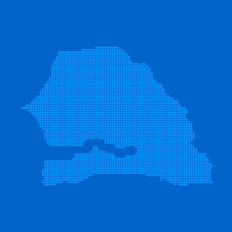 Blue halftone dot outline map background of Senegal vector