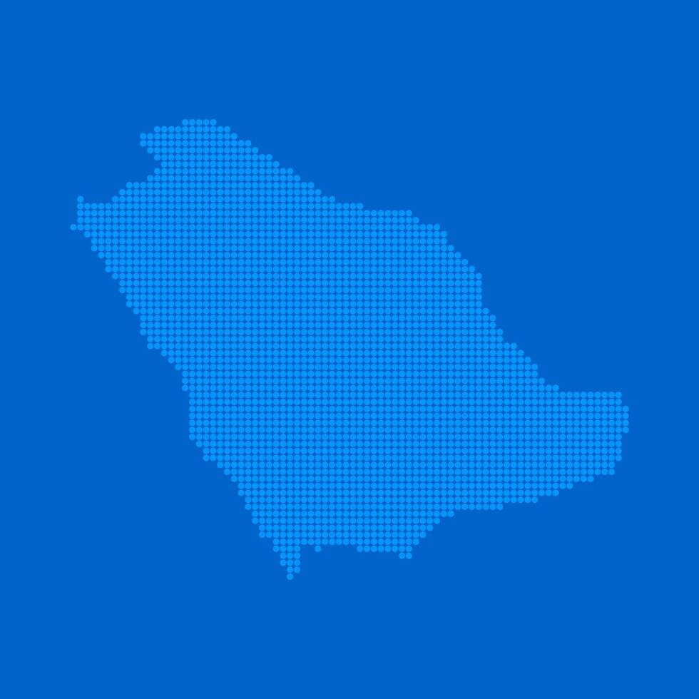 Blue halftone dot outline map background of Saudi Arabia vector