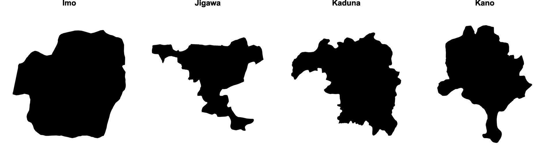 Imo, Jigawa, Kaduna, Kano outline maps vector