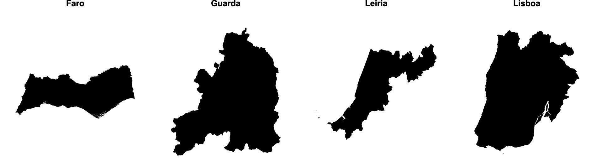Faro, Guarda, Leiria, Lisboa outline maps vector