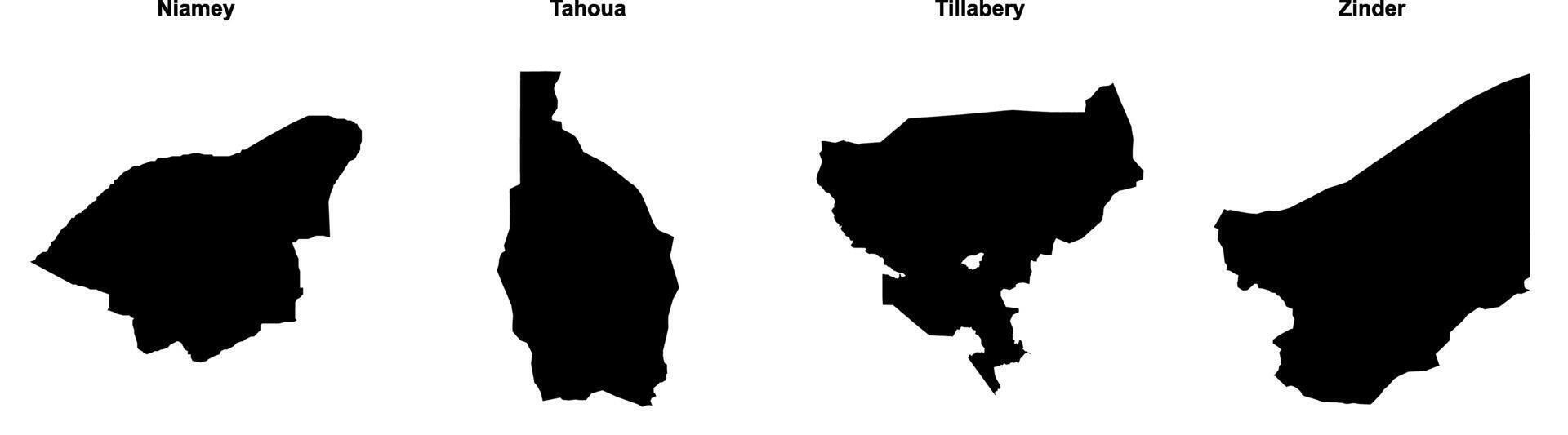 Niamey, Tahoua, Tillabery, Zinder outline maps vector