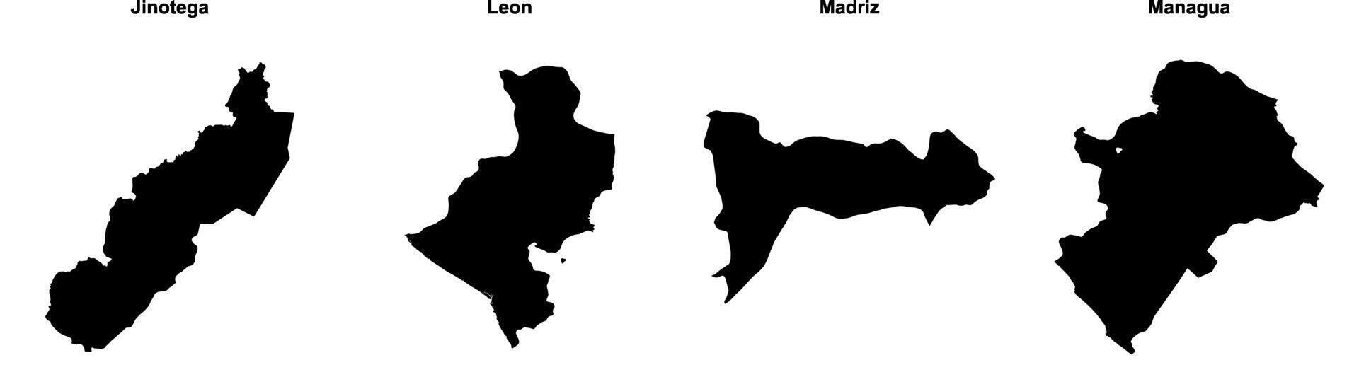 Jinotega, Leon, Madriz, Managua outline maps vector