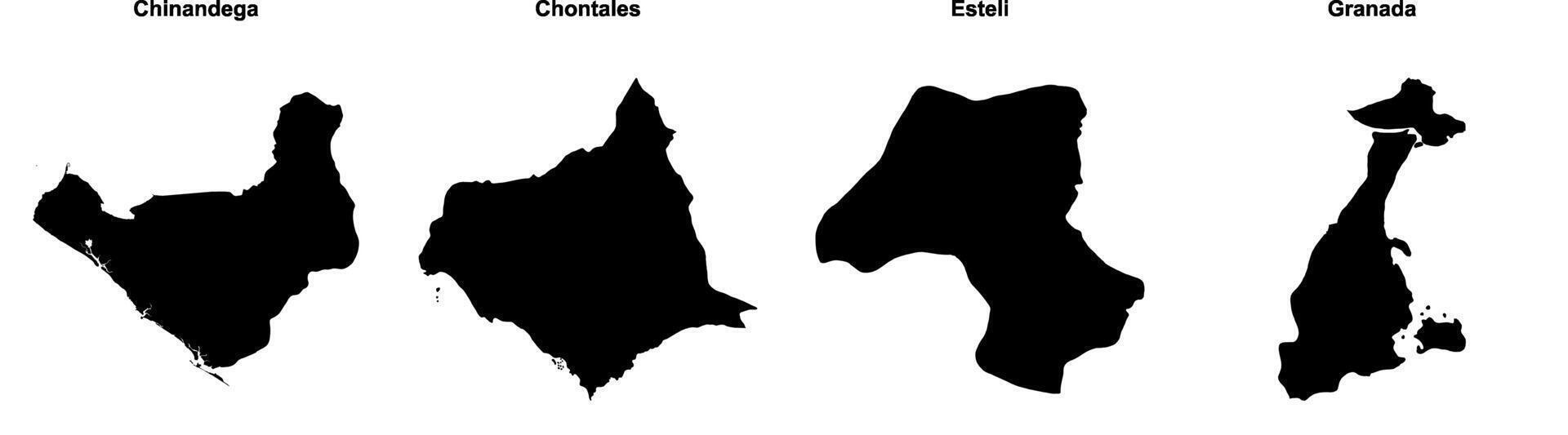 Chinandega, Chontales, Esteli, Granada outline maps vector