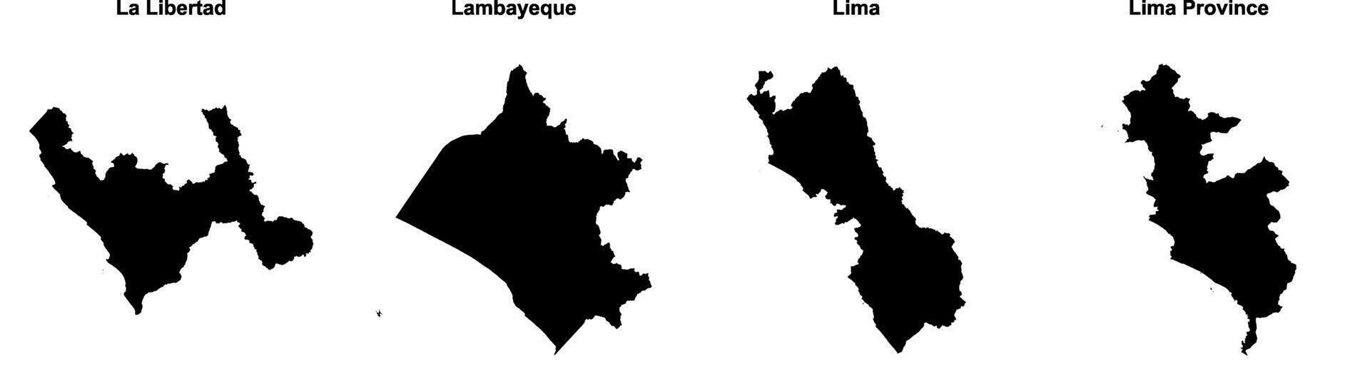 La Libertad, Lambayeque, Lima, Lima Province outline maps vector
