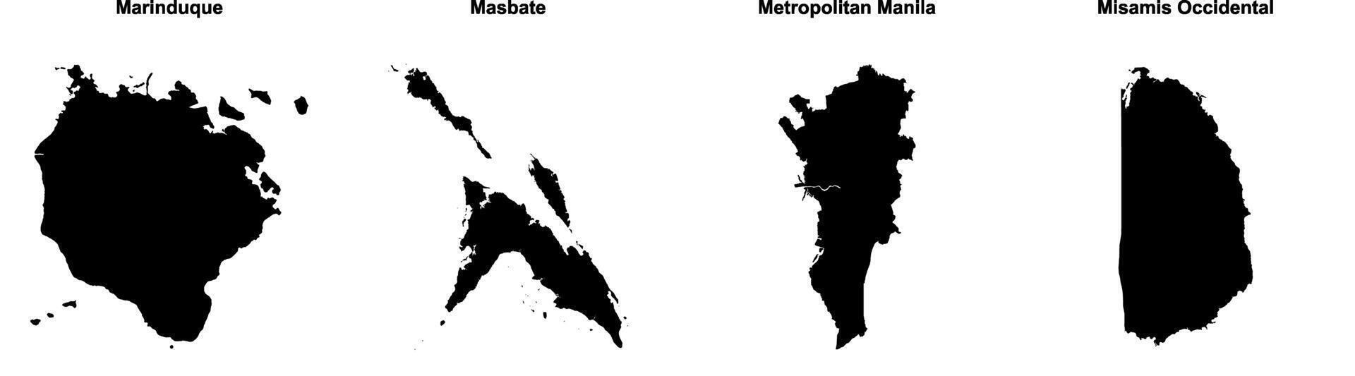 Marinduque, Masbate, Metropolitan Manila, Misamis Occidental outline maps vector