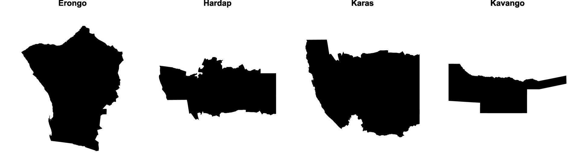 Erongo, Hardap, Karas, Kavango outline maps vector