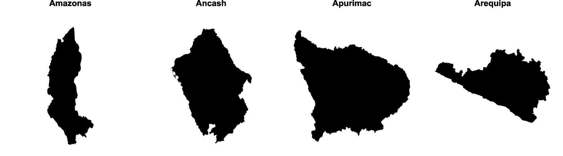 Amazonas, Ancash, Apurimac, Arequipa outline maps vector