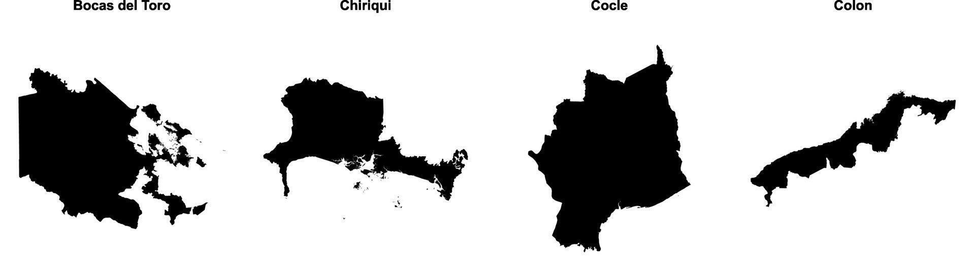 Bocas del Toro, Chiriqui, Cocle, Colon outline maps vector